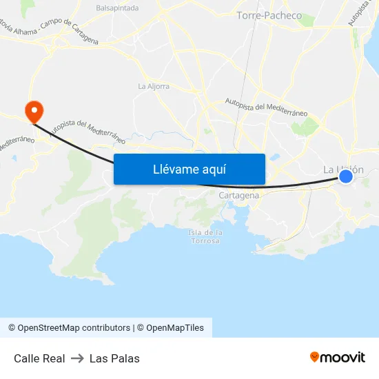 Calle Real to Las Palas map