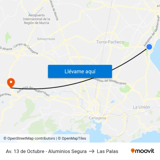 Av. 13 de Octubre - Aluminios Segura to Las Palas map