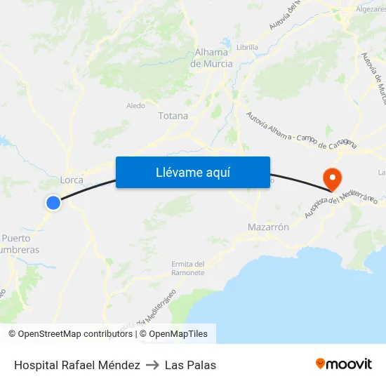 Hospital Rafael Méndez to Las Palas map