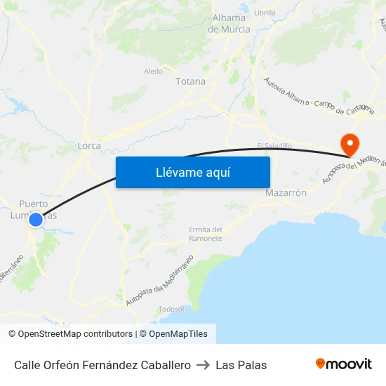Calle Orfeón Fernández Caballero to Las Palas map