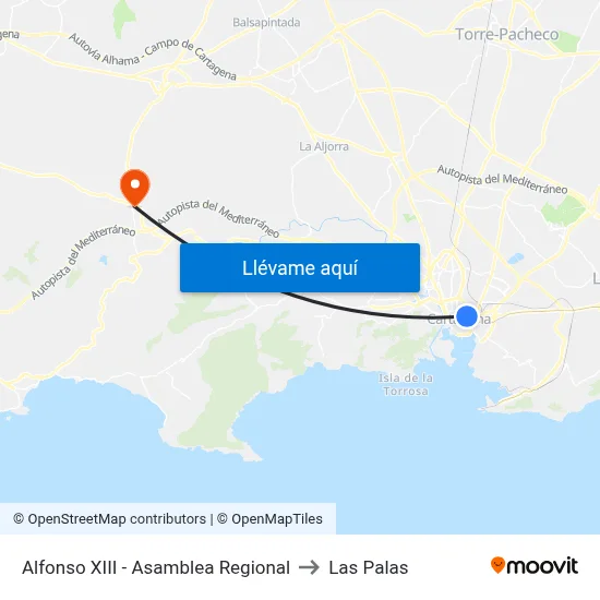 Alfonso XIII - Asamblea Regional to Las Palas map