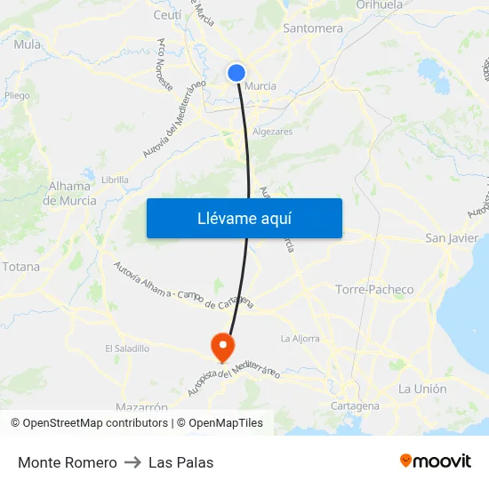 Monte Romero to Las Palas map