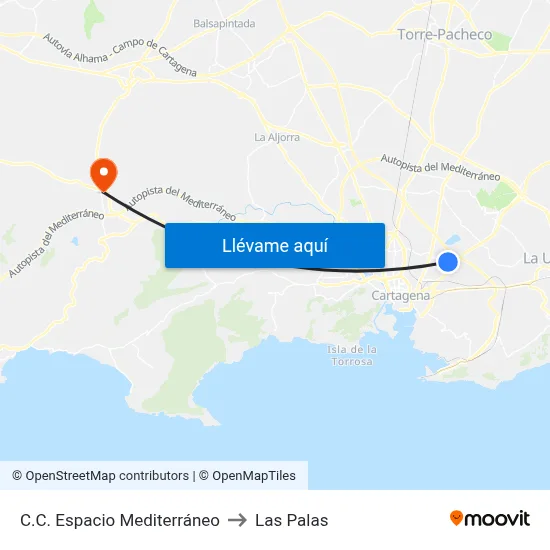 C.C. Espacio Mediterráneo to Las Palas map