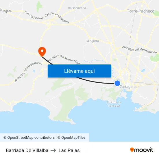 Barriada De Villalba to Las Palas map