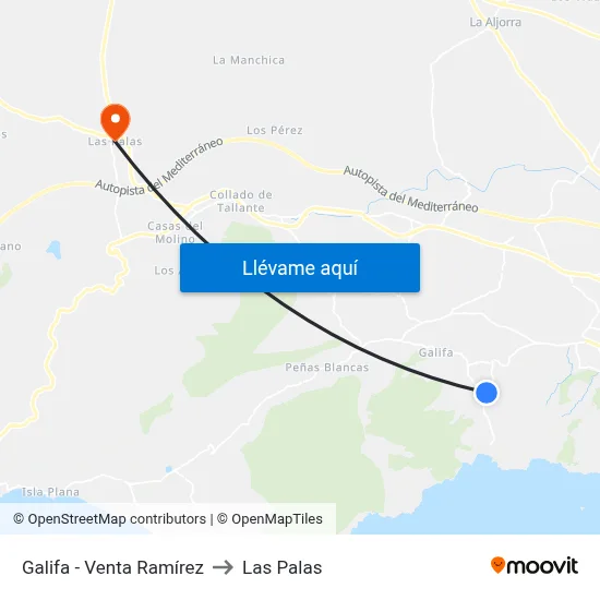 Galifa - Venta Ramírez to Las Palas map