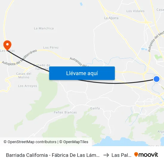 Barriada California - Fábrica De Las Lámparas to Las Palas map