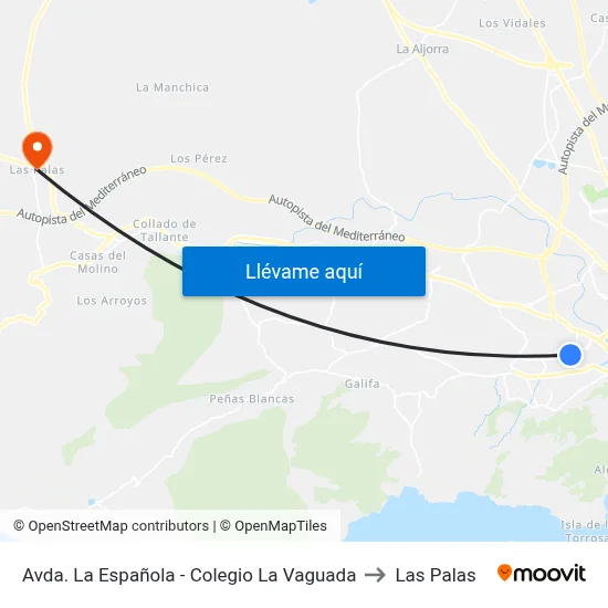 Avda. La Española - Colegio La Vaguada to Las Palas map