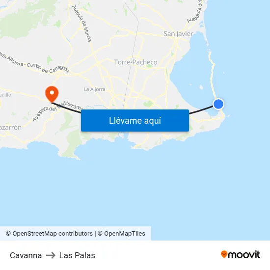 Cavanna to Las Palas map