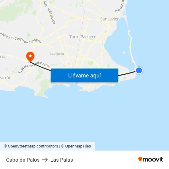 Cabo de Palos to Las Palas map