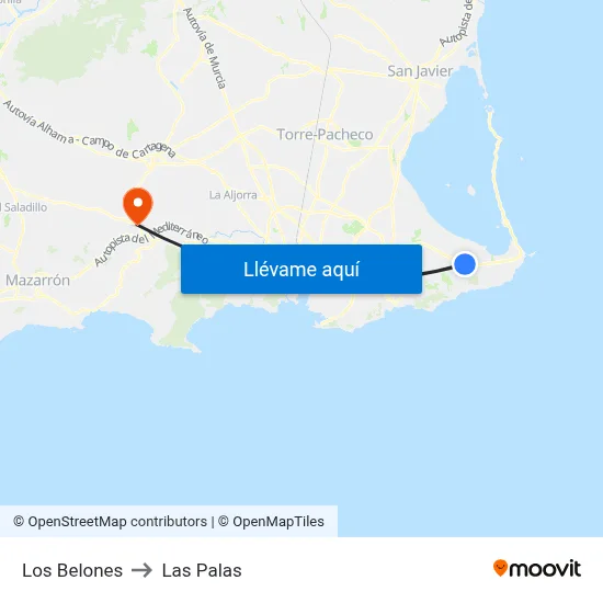 Los Belones to Las Palas map