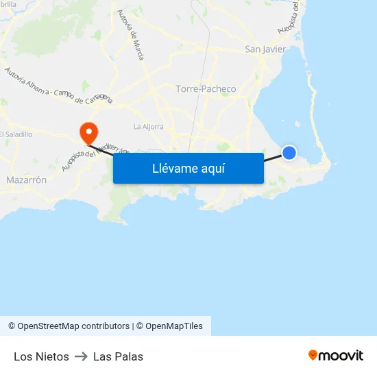 Los Nietos to Las Palas map