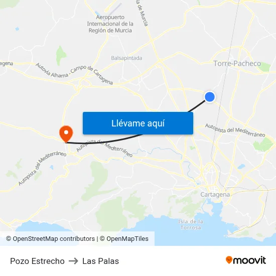 Pozo Estrecho to Las Palas map