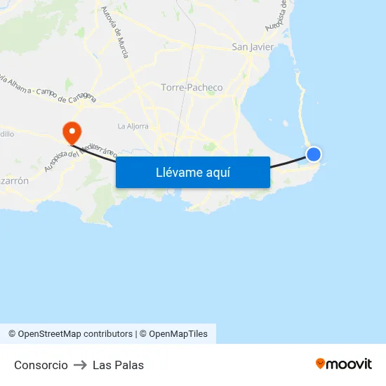 Consorcio to Las Palas map