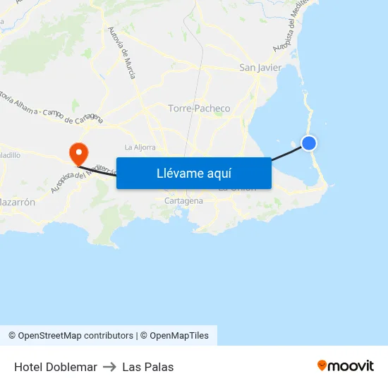 Hotel Doblemar to Las Palas map