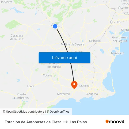 Estación de Autobuses de Cieza to Las Palas map