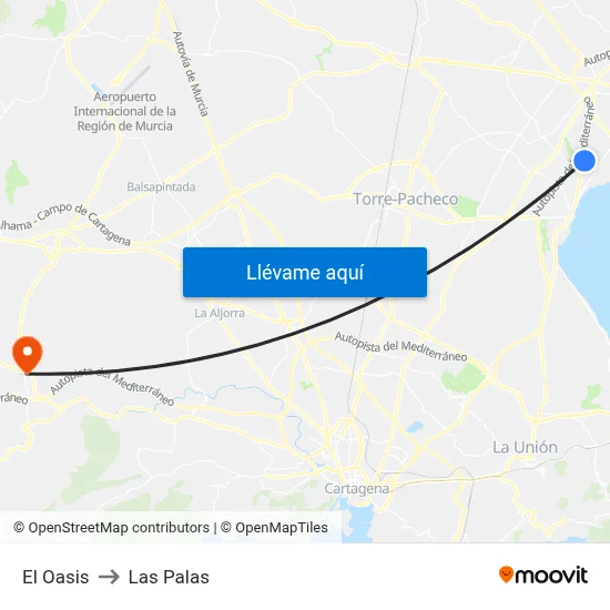 El Oasis to Las Palas map