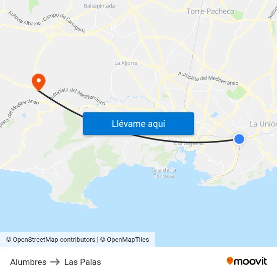 Alumbres to Las Palas map