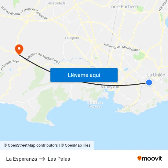 La Esperanza to Las Palas map