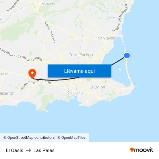 El Oasis to Las Palas map