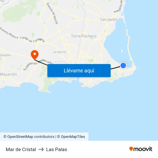 Mar de Cristal to Las Palas map