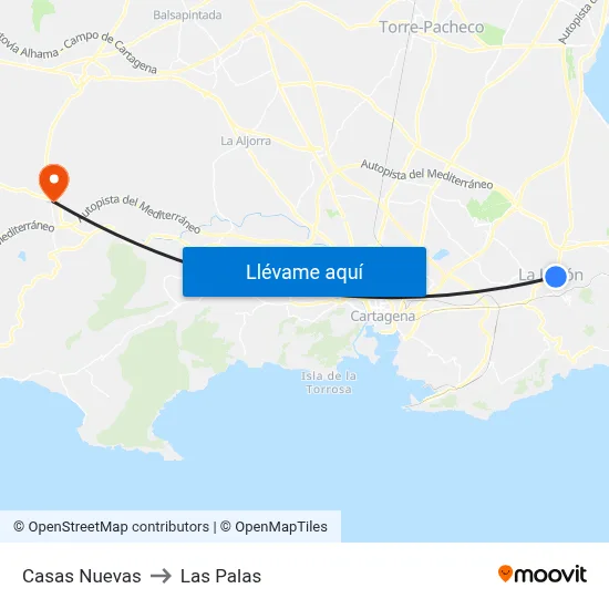 Casas Nuevas to Las Palas map