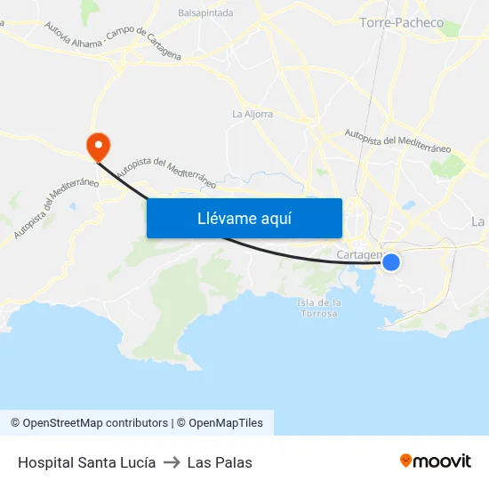 Hospital Santa Lucía to Las Palas map