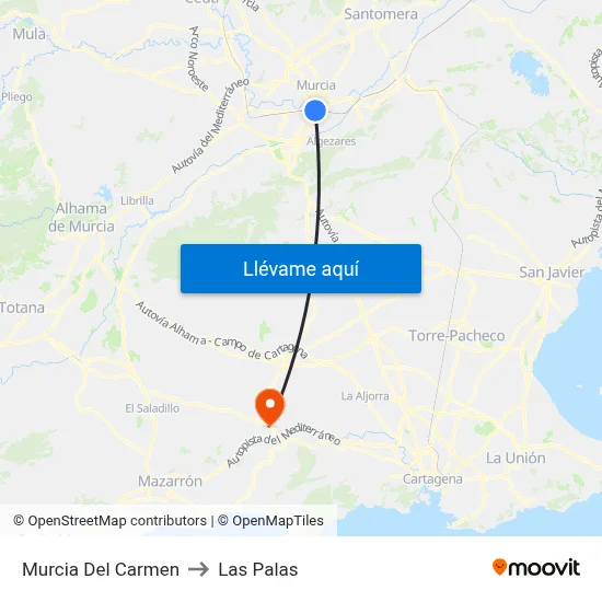 Murcia Del Carmen to Las Palas map