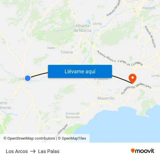 Los Arcos to Las Palas map