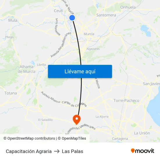 Capacitación Agraria to Las Palas map