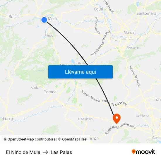 El Niño de Mula to Las Palas map