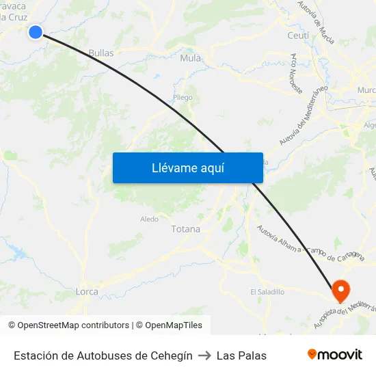 Estación de Autobuses de Cehegín to Las Palas map