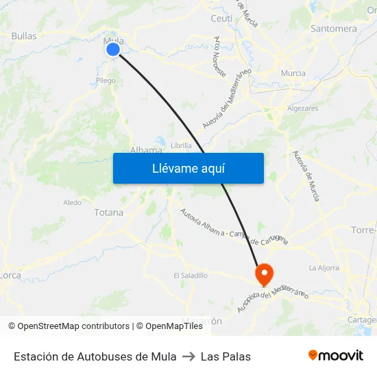 Estación de Autobuses de Mula to Las Palas map