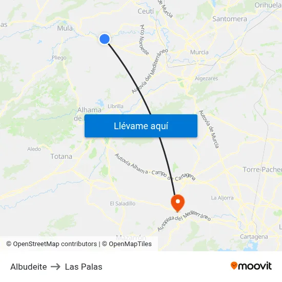 Albudeite to Las Palas map