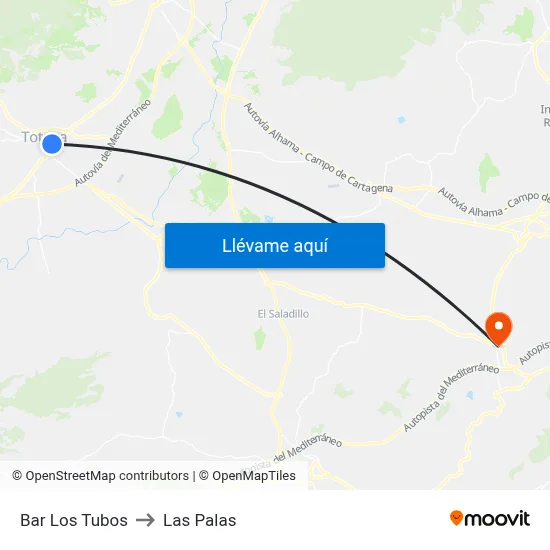 Bar Los Tubos to Las Palas map