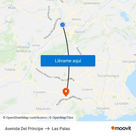 Avenida Del Príncipe to Las Palas map