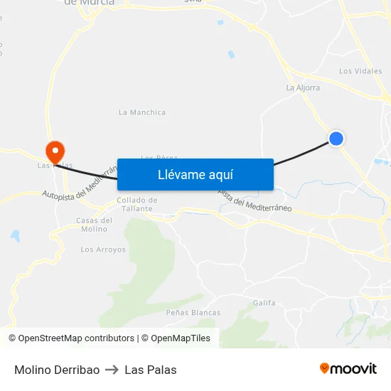 Molino Derribao to Las Palas map