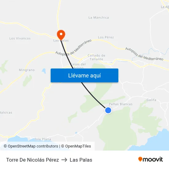 Torre De Nicolás Pérez to Las Palas map