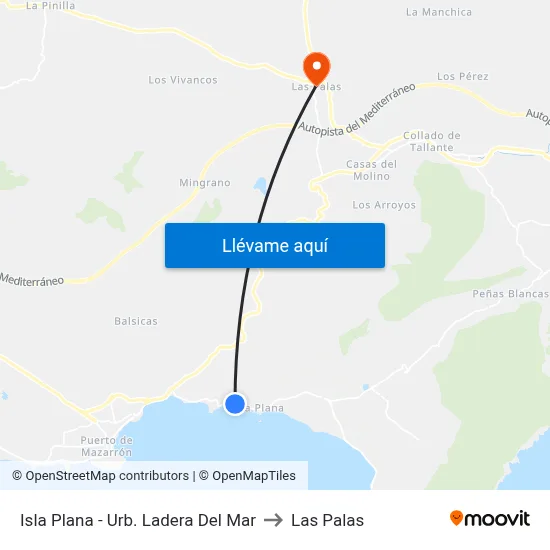 Isla Plana - Urb. Ladera Del Mar to Las Palas map