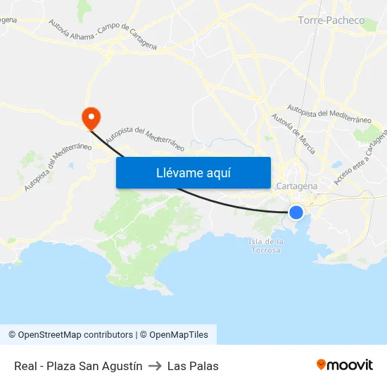 Real - Plaza San Agustín to Las Palas map