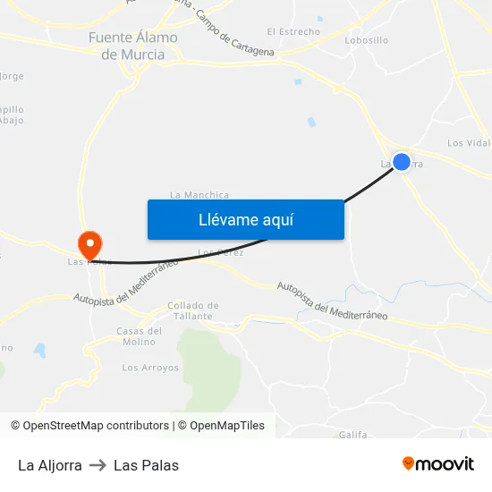 La Aljorra to Las Palas map