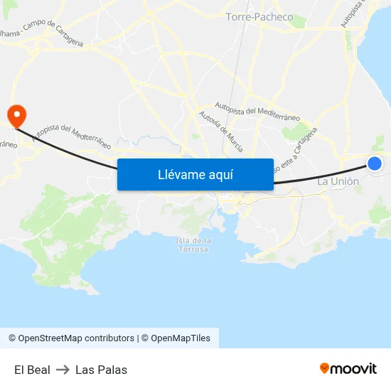 El Beal to Las Palas map