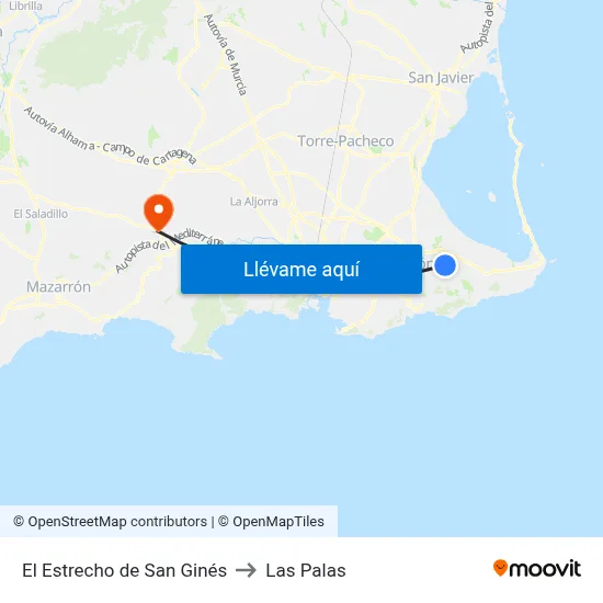 El Estrecho de San Ginés to Las Palas map