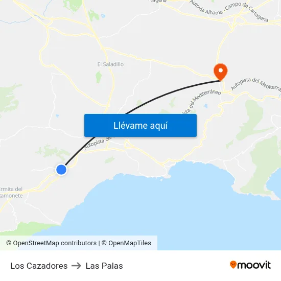 Los Cazadores to Las Palas map