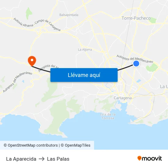 La Aparecida to Las Palas map