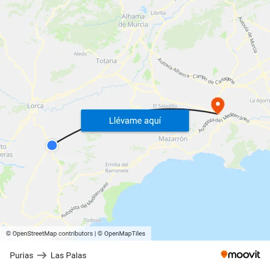 Purias to Las Palas map