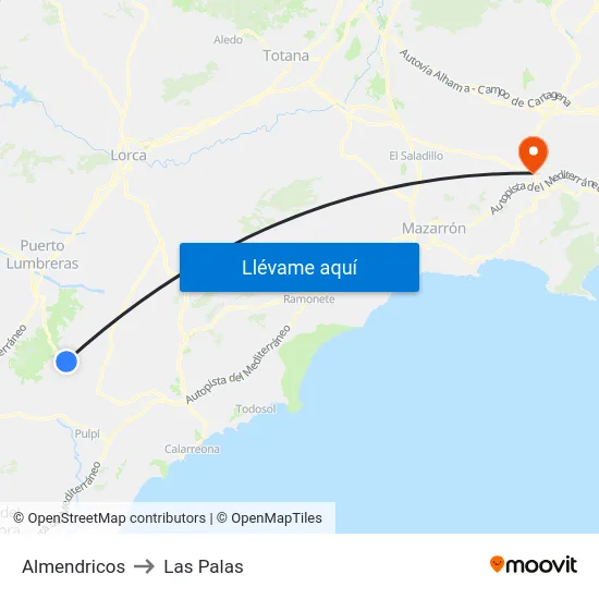 Almendricos to Las Palas map