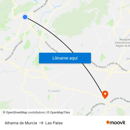 Alhama de Murcia to Las Palas map