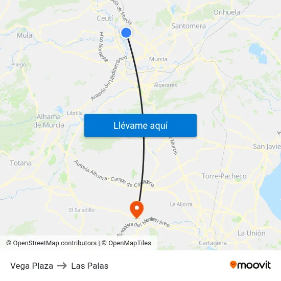 Vega Plaza to Las Palas map