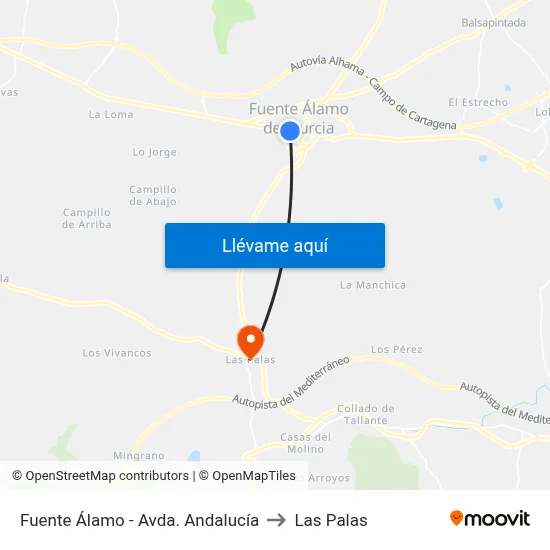 Fuente Álamo - Avda. Andalucía to Las Palas map