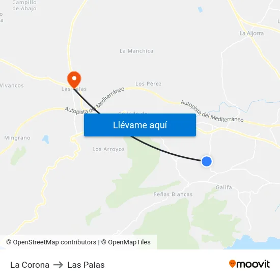 La Corona to Las Palas map